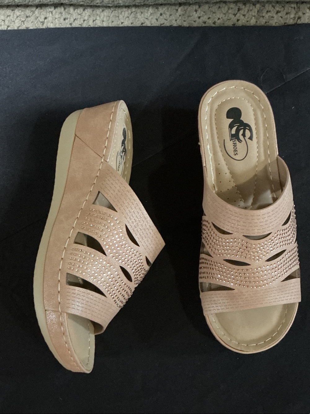 Comfort Wedge Slide Sandals in Blush Pink new women size 5.5